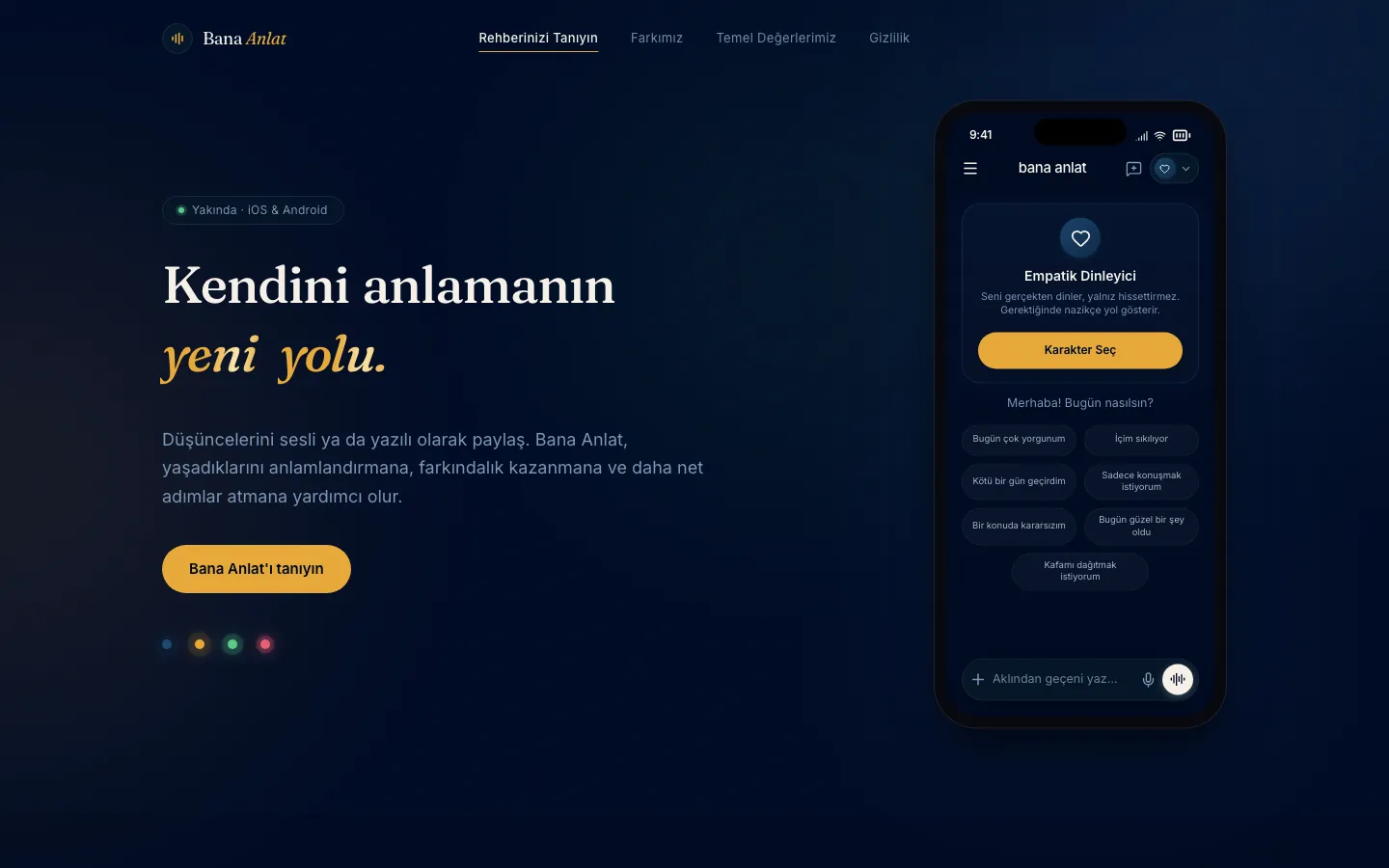 Bana Anlat web sitesinin ana sayfası