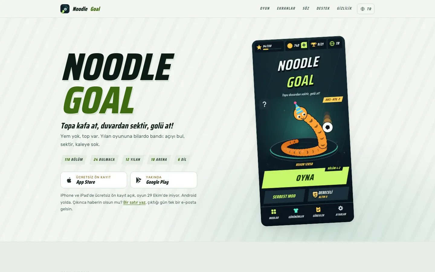Noodle Goal web sitesinin ana sayfası